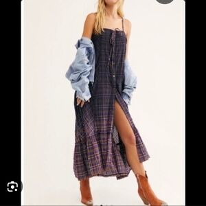 Free People Purple Plaid Maxi Dress